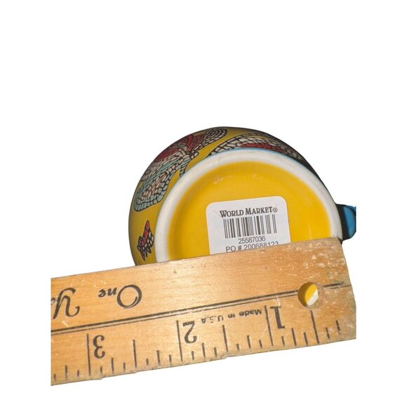 Bright Yellow Butterfly Ceramic Mug With Blue Handle & Mosaic Design - 16 Oz Cap - Picture 5 of 7